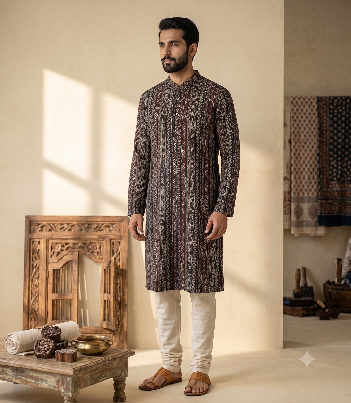 Royal Kalamkari Black Long Kurta