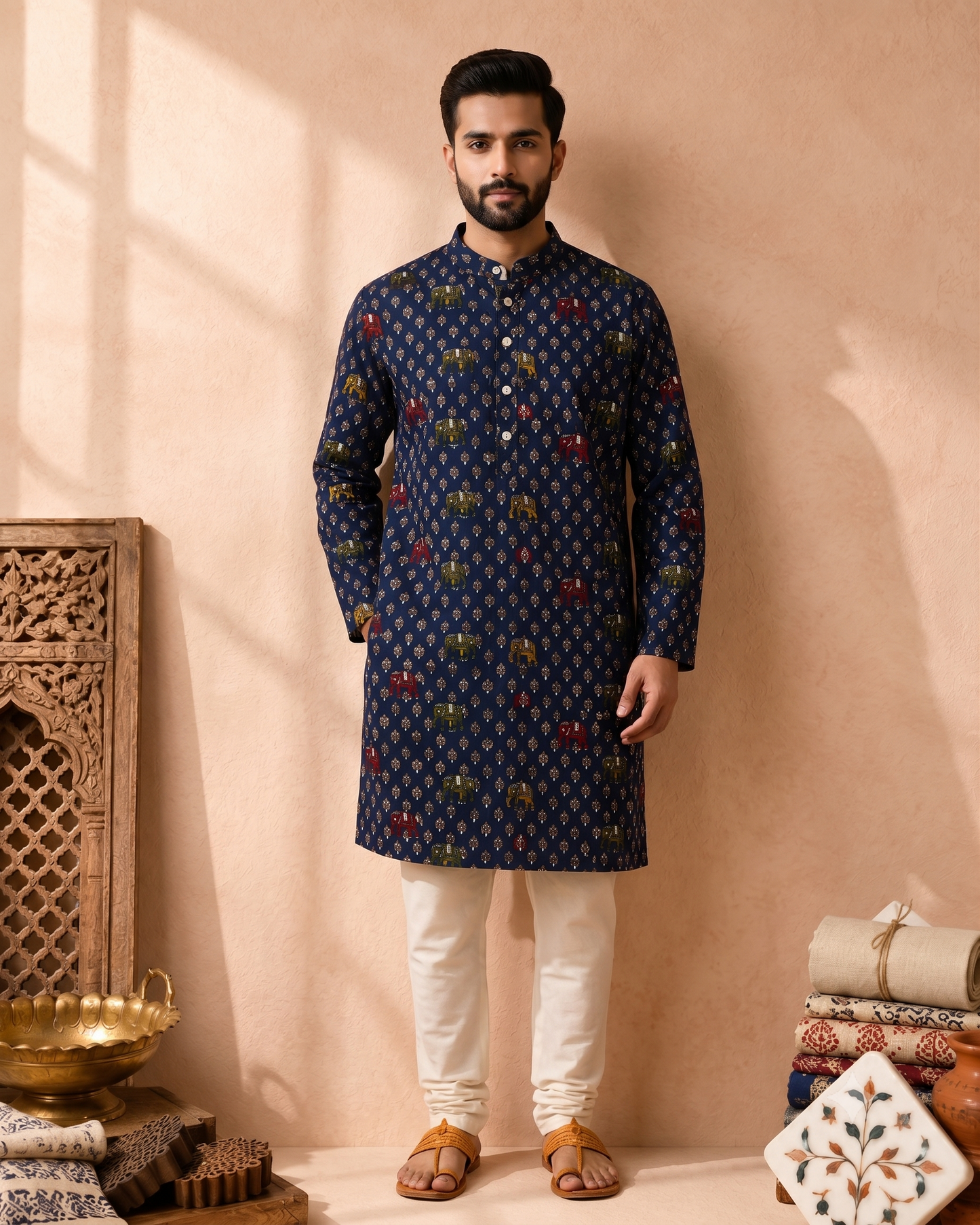 Royal Sanganeri Blue Long Kurta