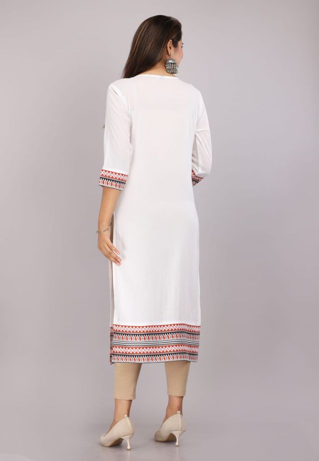 Women Cotton Embroidered Straight Kurti