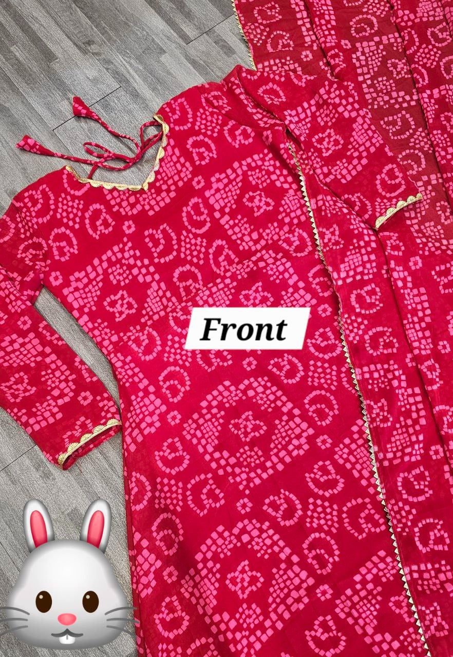 Women'S Red Bandhani Styles Gown Discover Your Perfect Style.