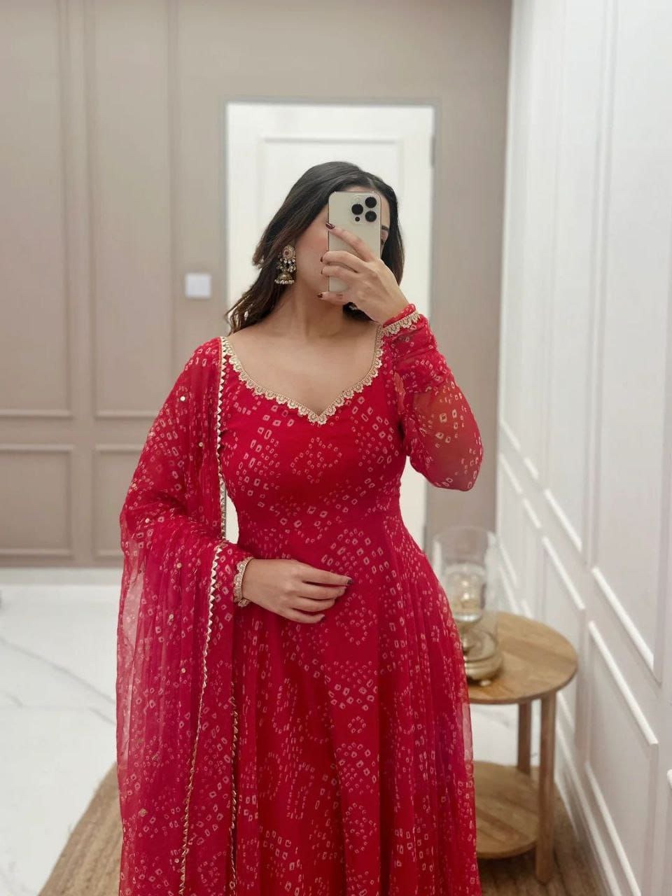 Women'S Red Bandhani Styles Gown Discover Your Perfect Style.
