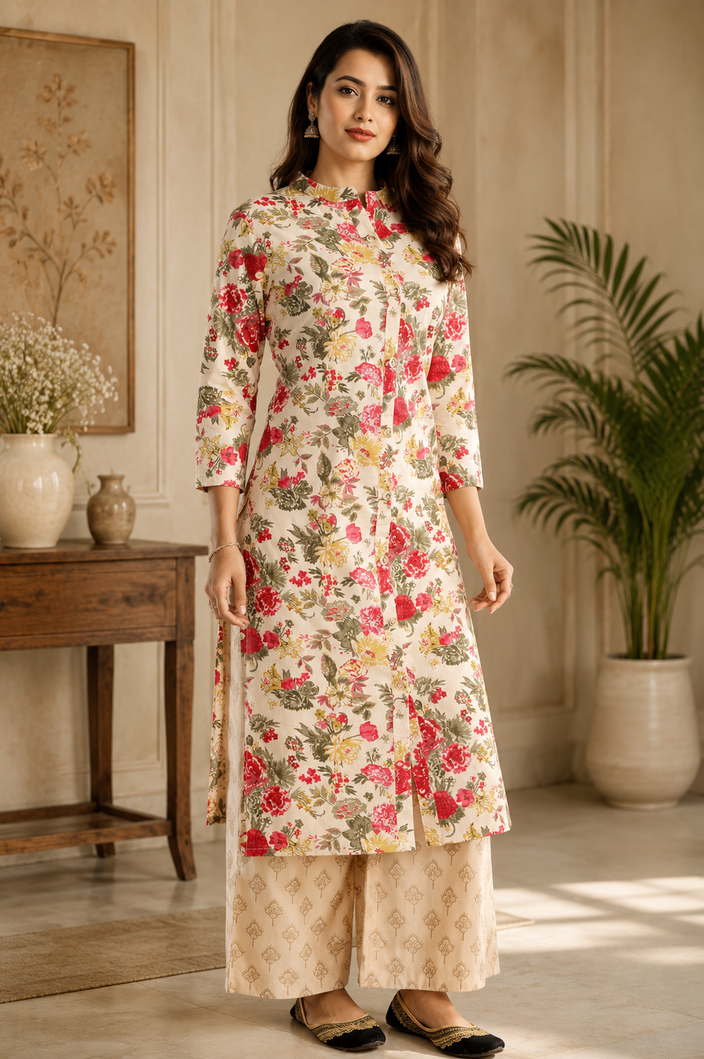 Pure Cotton Kurti for Women (Cream, S)