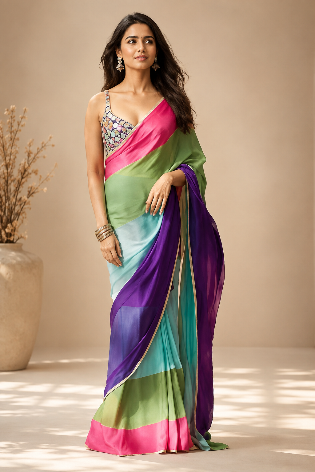 Georgette Printed Saree for Women (Multicolor, 6.3 m)