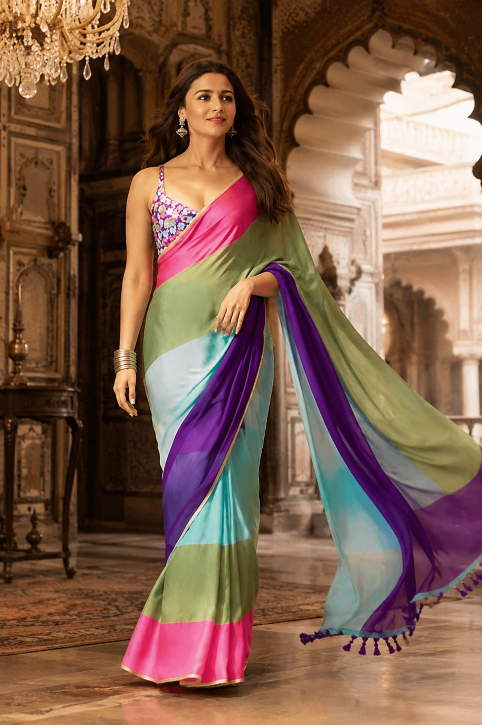 Multicolor Georgette Printed Saree