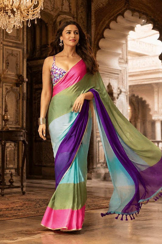 Multicolor Georgette Printed Saree