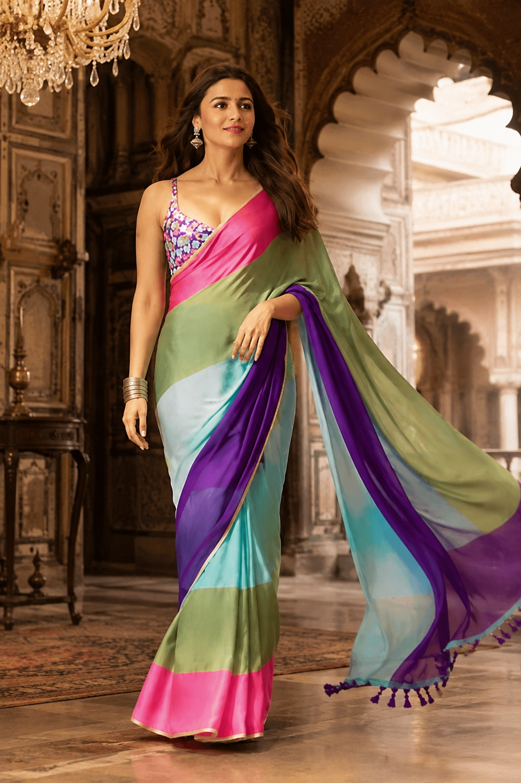 Georgette Printed Saree for Women (Multicolor, 6.3 m)