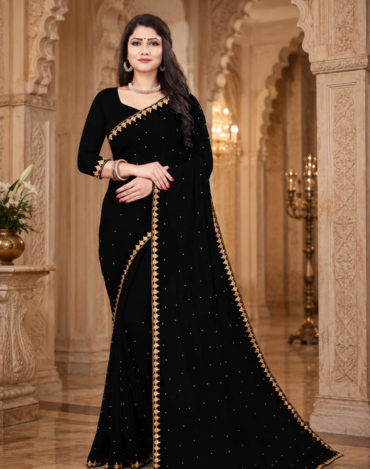 Lycra Blend Black Solid Saree