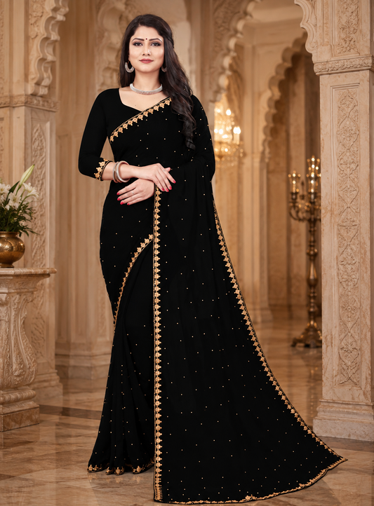 Lycra Blend Solid Saree for Women (Black, 6.3 m)