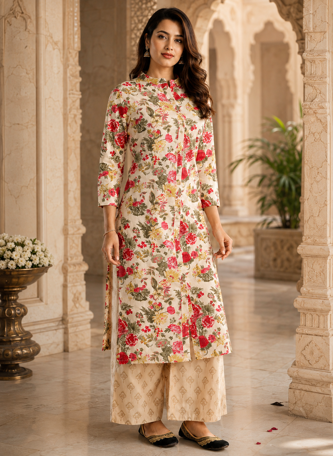 Pure Cotton Kurti for Women (Cream, S)