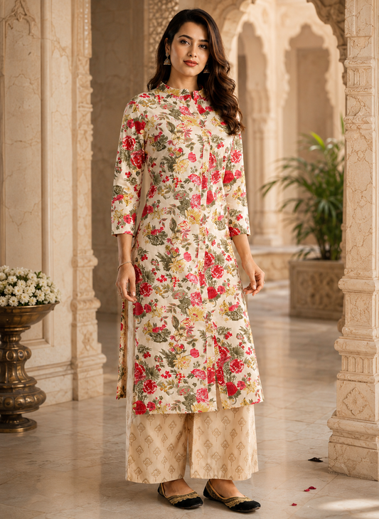 Pure Cotton Kurti for Women (Cream, S)
