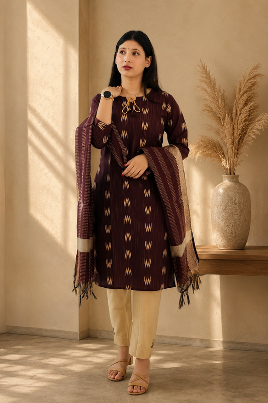 Women's Cotton Kurta Pant Set with Dupatta