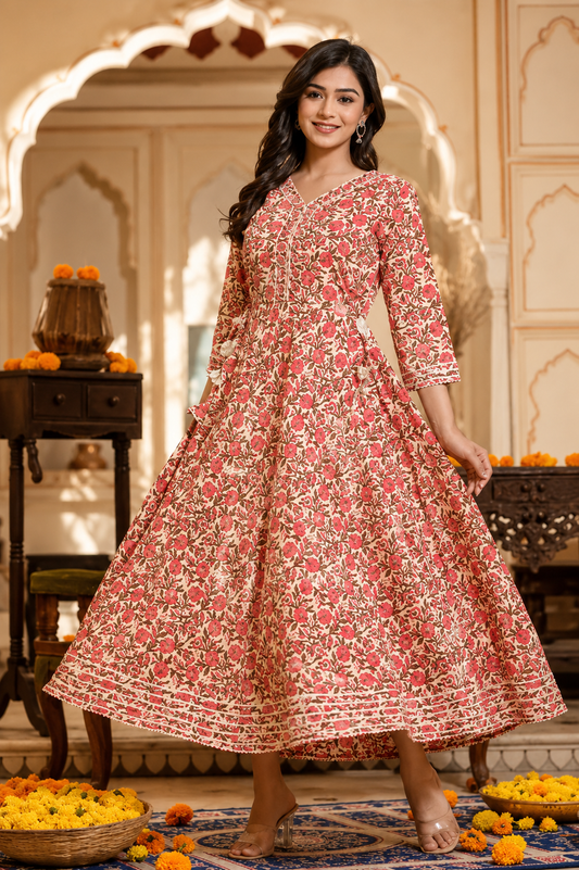 Cotton Printed Anarkali Kurti for Women