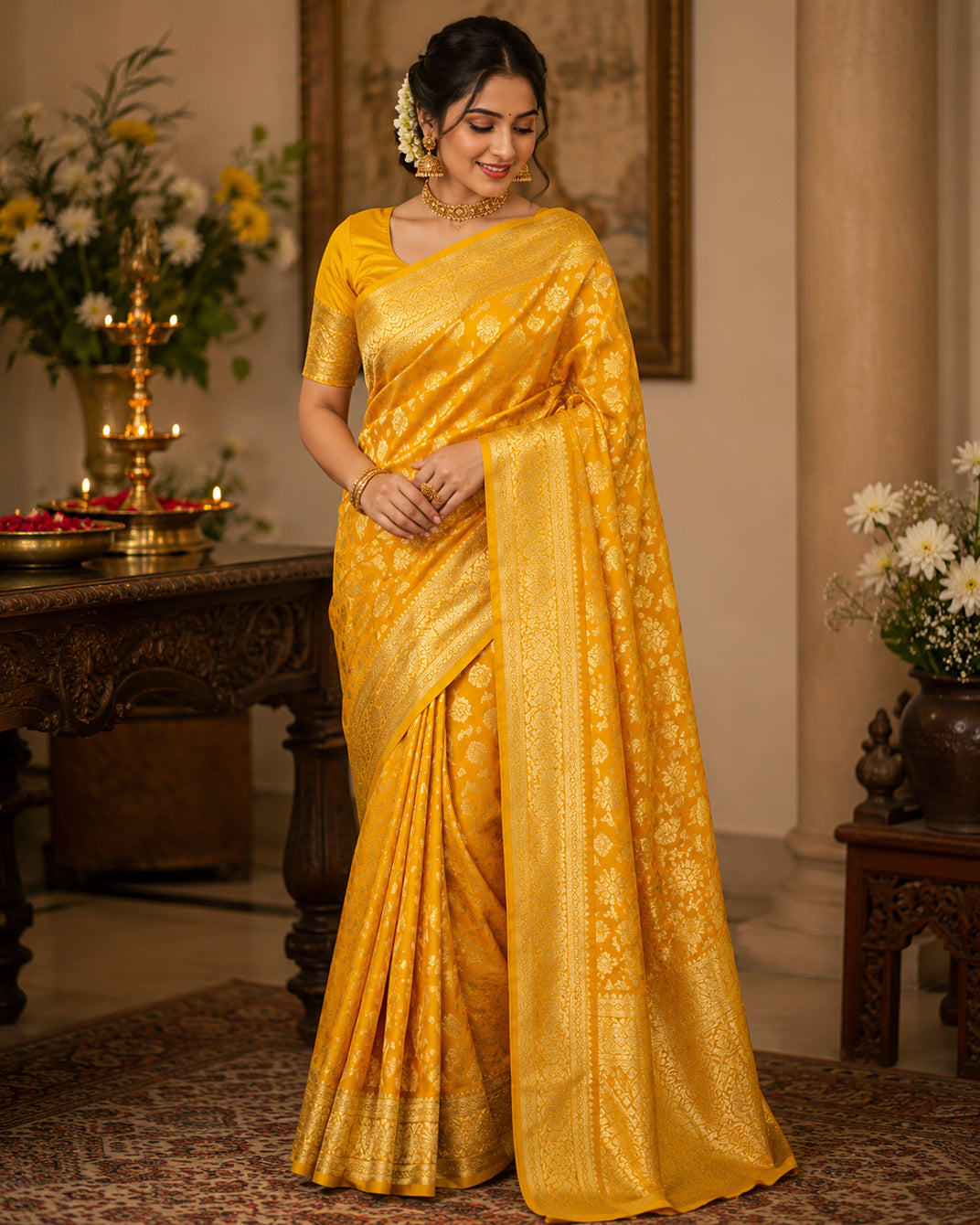 Yellow Banarasi Silk Saree