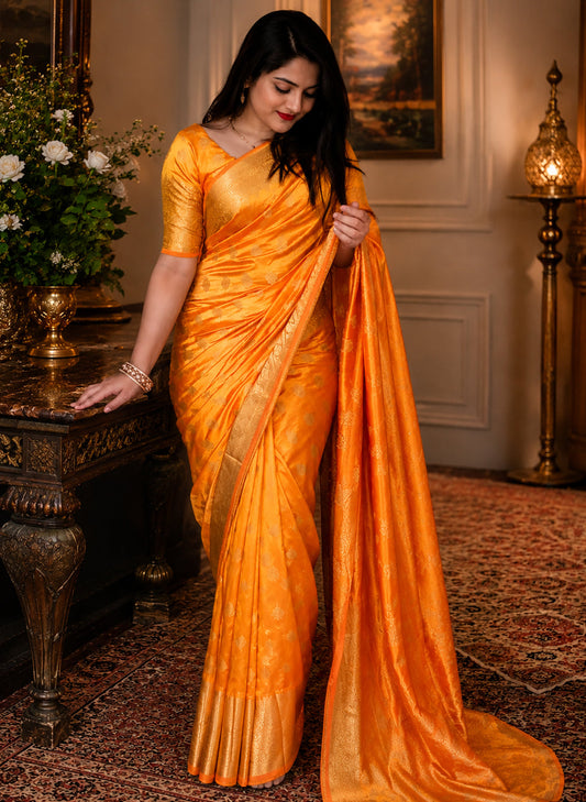 Orange Banarasi Silk Saree