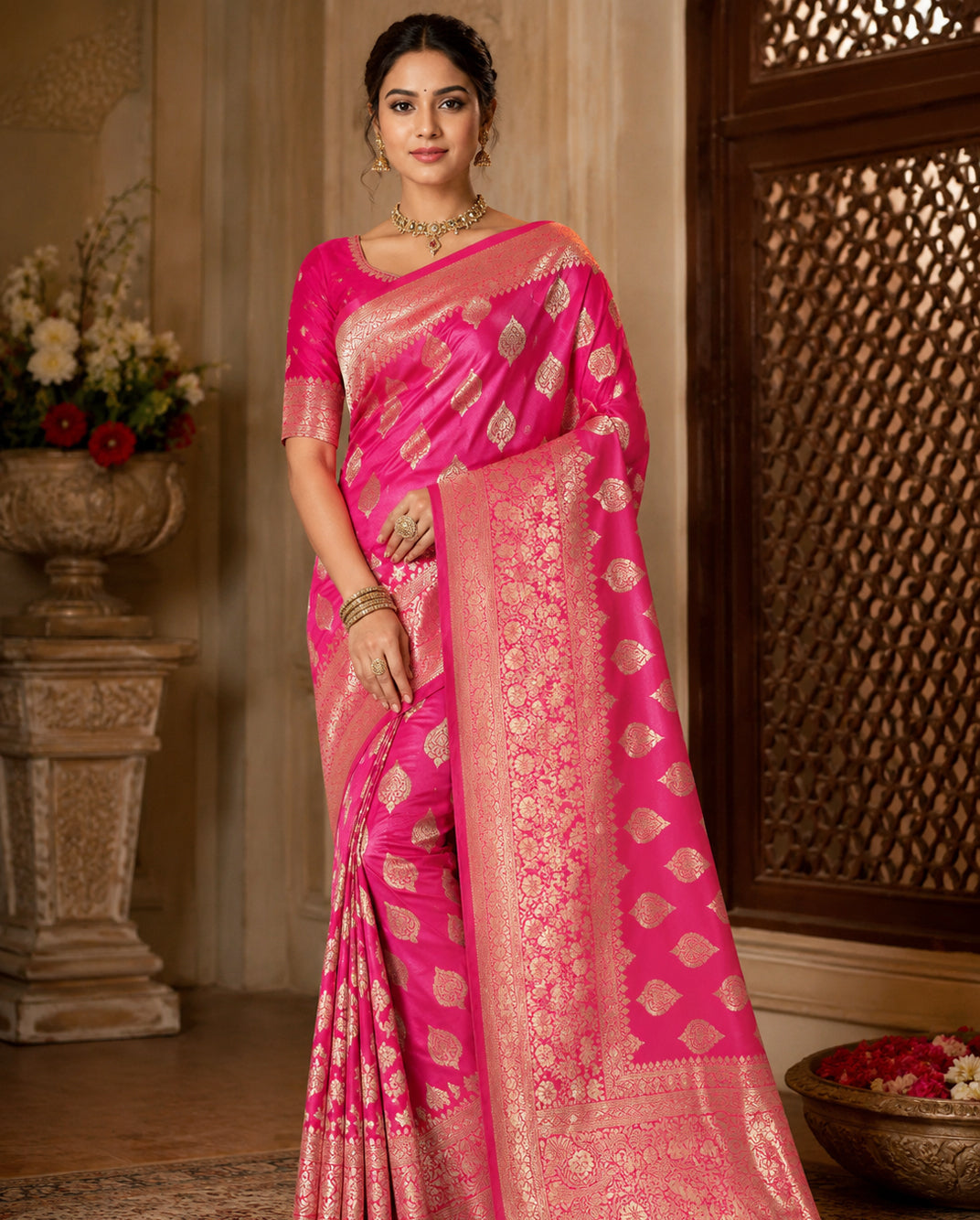 Pink Banarasi Silk Saree