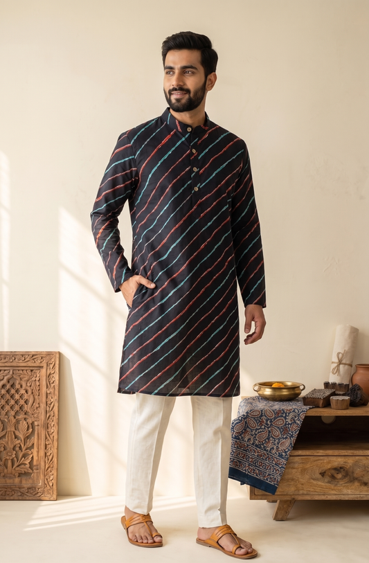 Black Lehriya Long Kurta