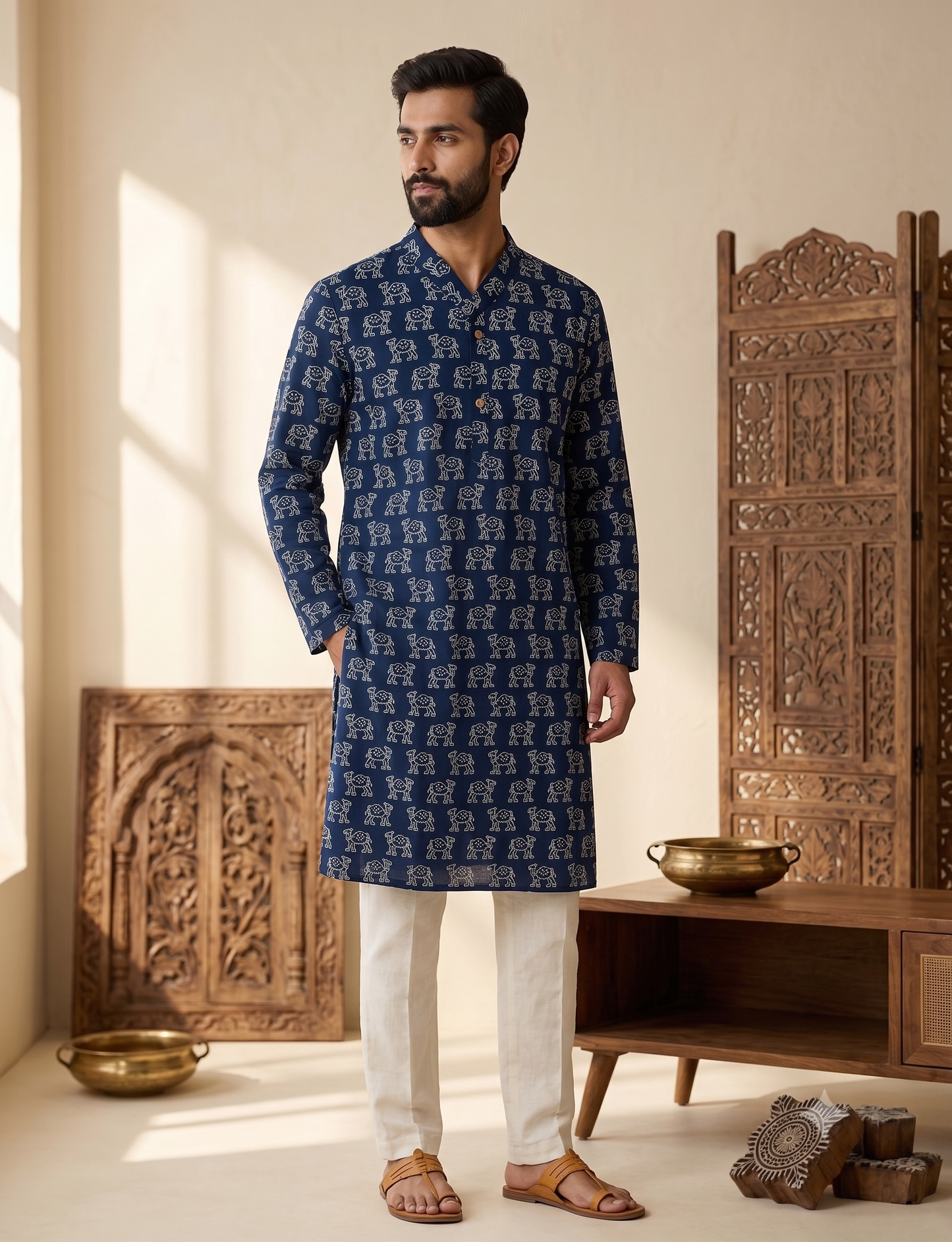 Blue Camel Art Long Kurta