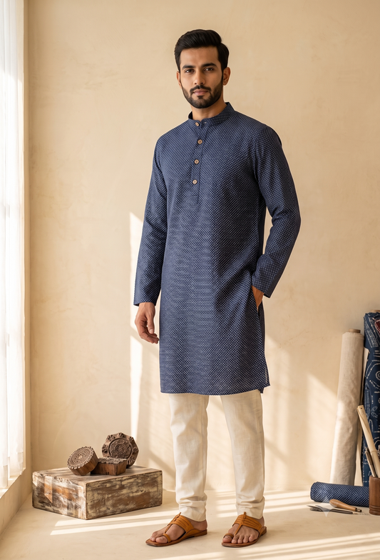 Blue Dotted Long Kurta