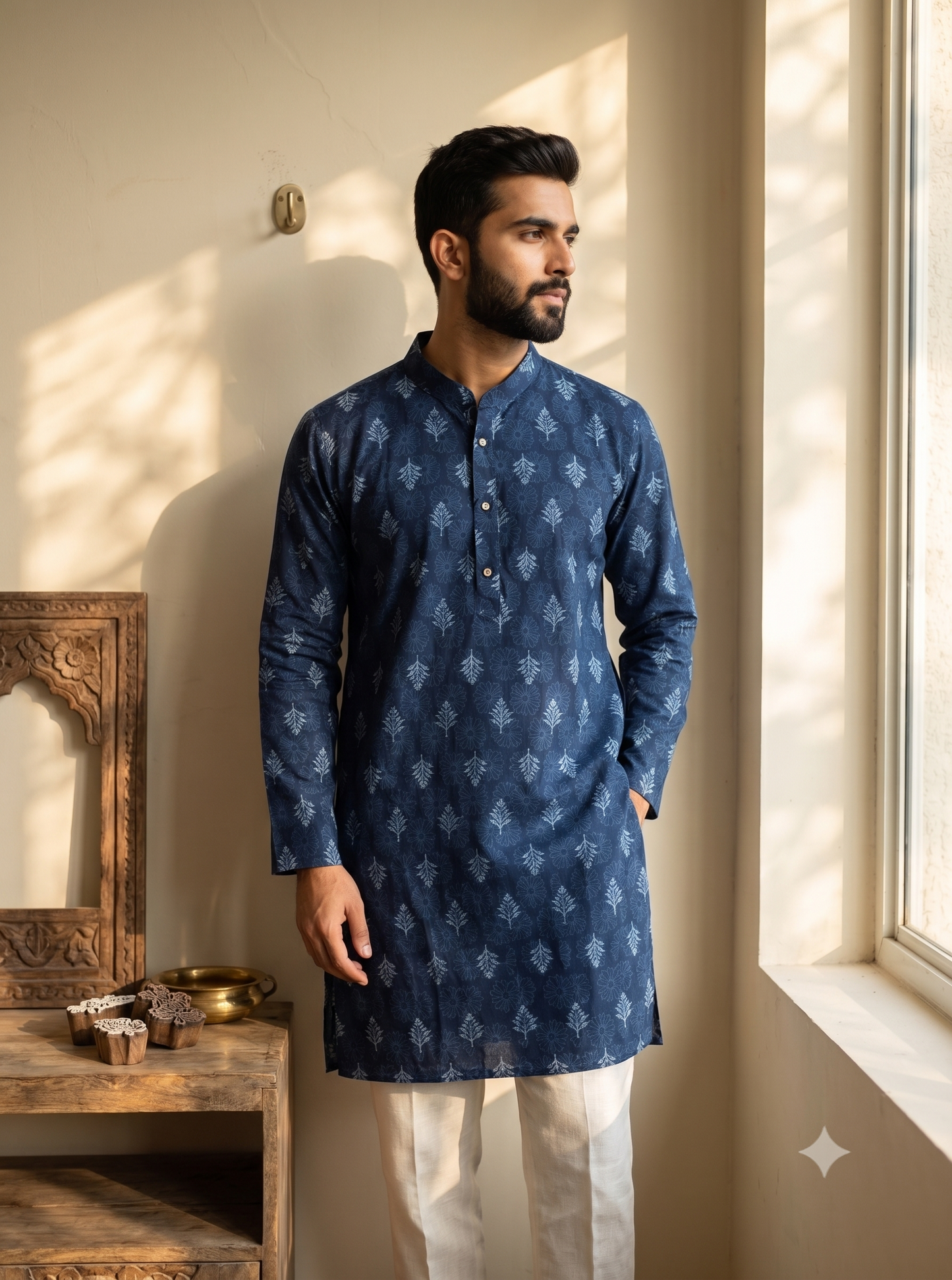 Denim Leaf Long Kurta