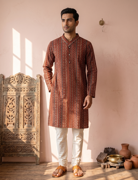 Royal Kalamkari Maroon Long Kurta