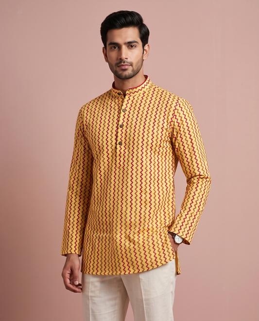 Kesariya Zig Zag Short Kurta