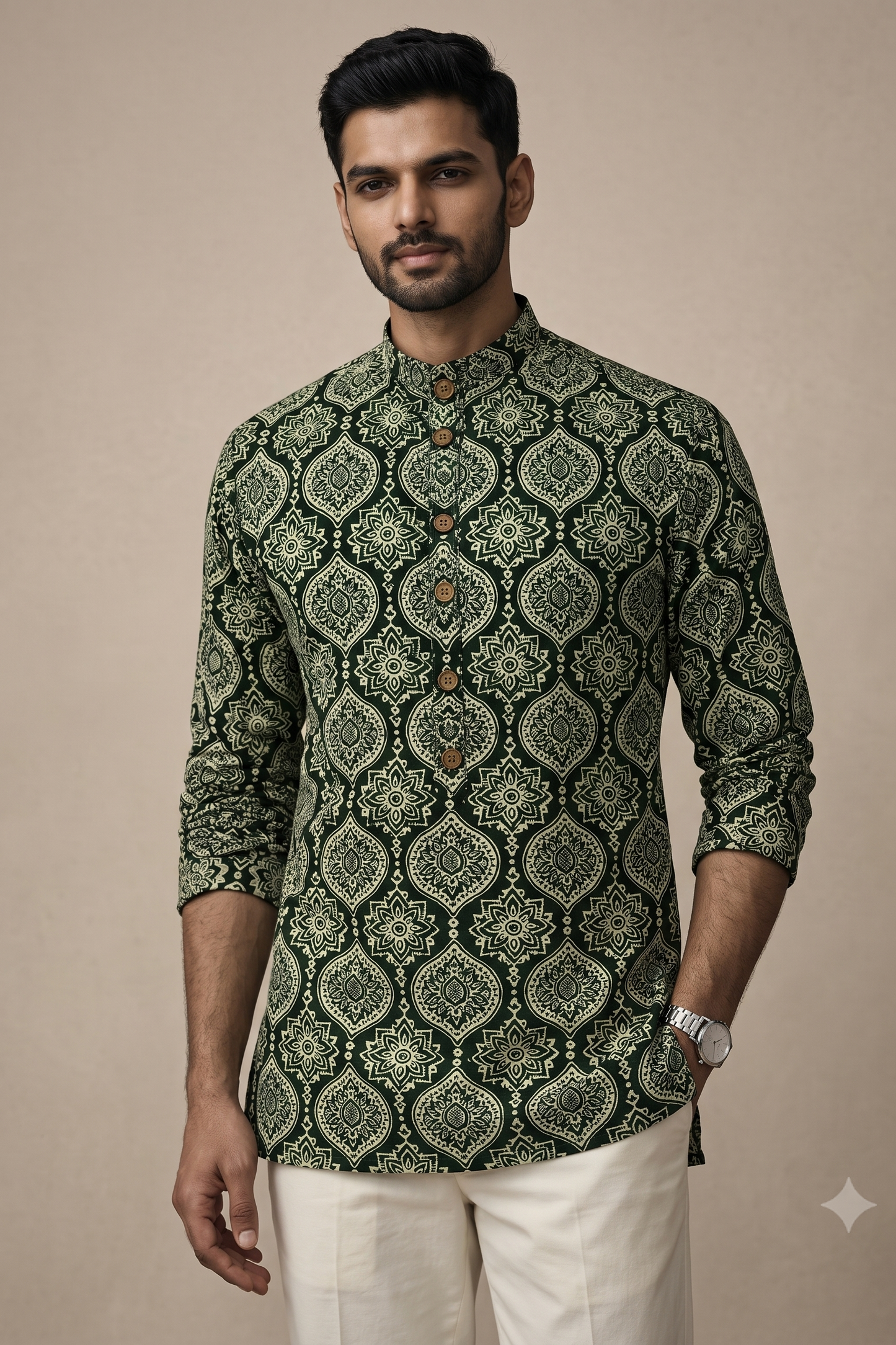 Mehandi Green Printed Short Kurta