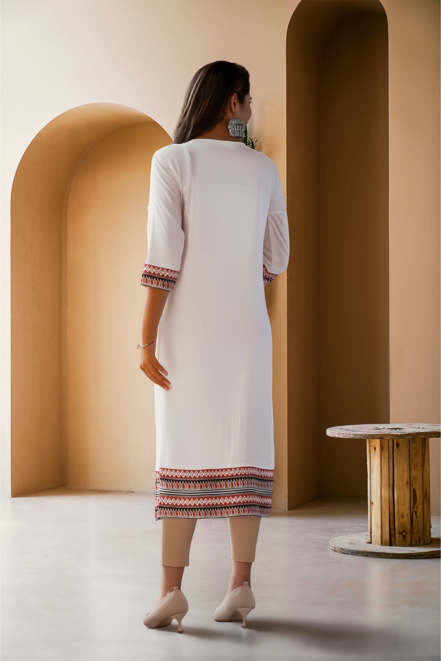 Women Cotton Embroidered Straight Kurti