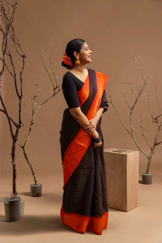 Violet Black Banarasi Silk Zari Woven Saree