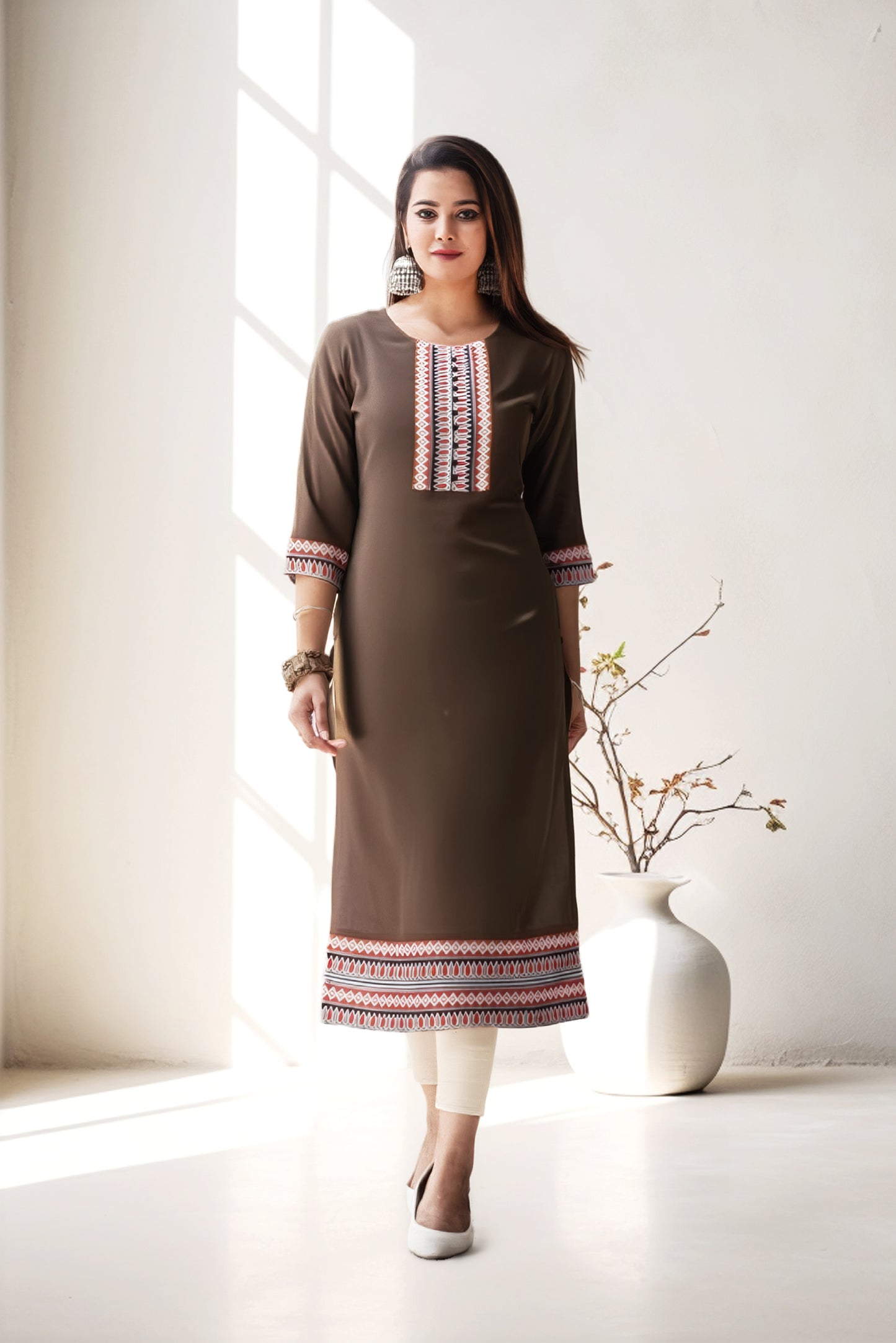 Ethnic Printed Women Cotton Straight Kurta (1 Pc)