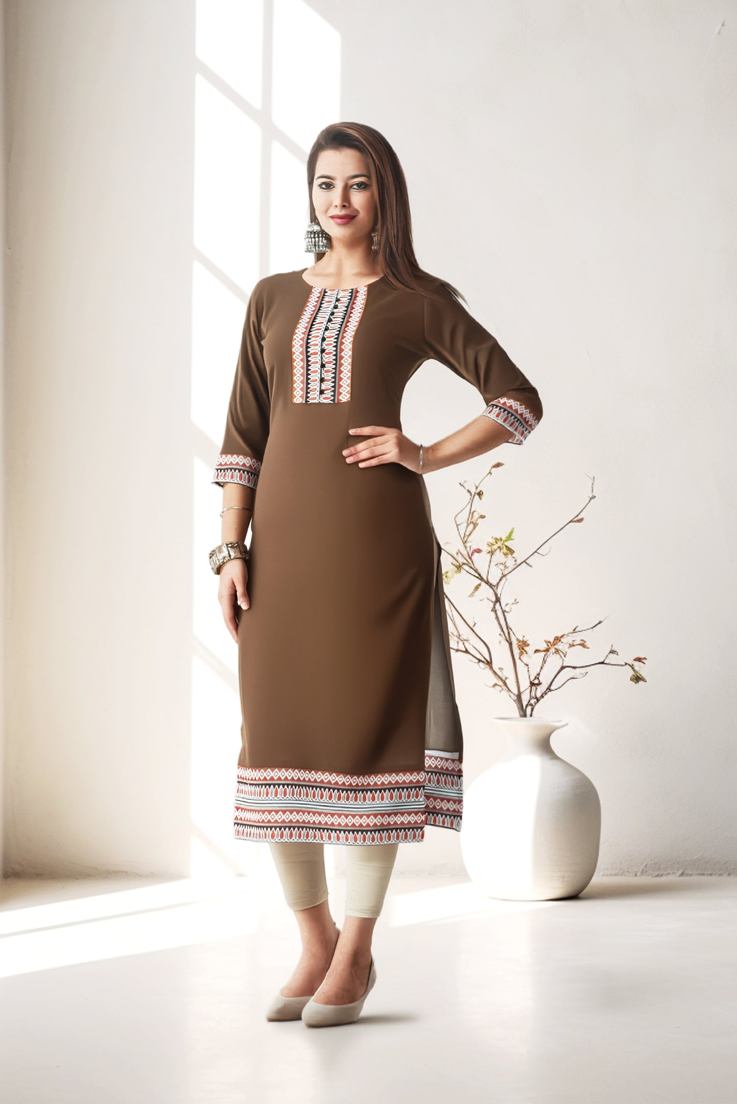 Ethnic Printed Women Cotton Straight Kurta (1 Pc)