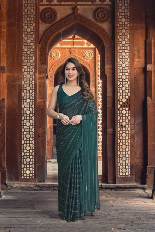 Georgette Striped Saree for Women (Bottle Green, 6.3 m)