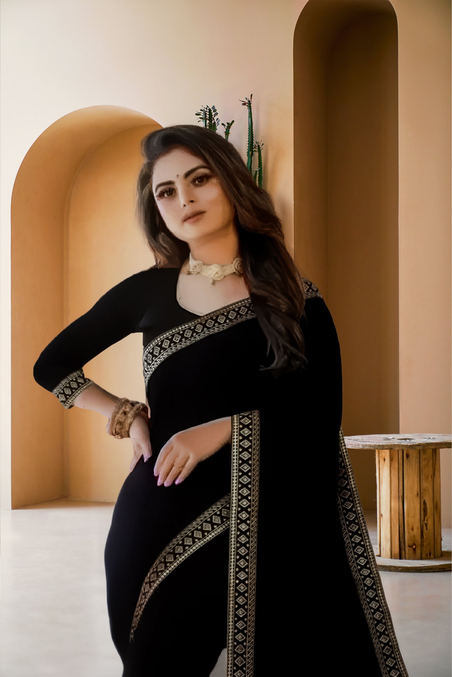 Lycra Blend Solid Saree for Women (Black, 6.3 m)
