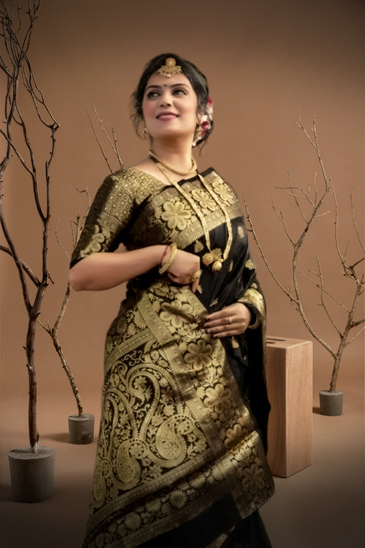 Banarasi Silk Embellished Saree for Women (Grey, 6.3 m)