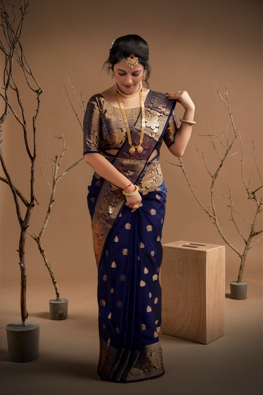 Banarasi Silk Embellished Saree for Women (Royal Blue, 6.3 m)