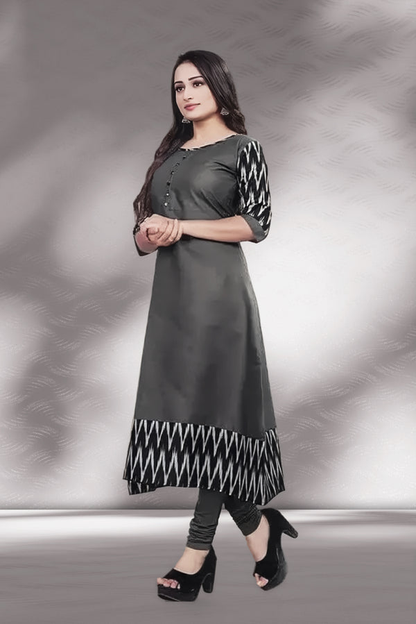 Women Solid Cotton Gown (Grey)