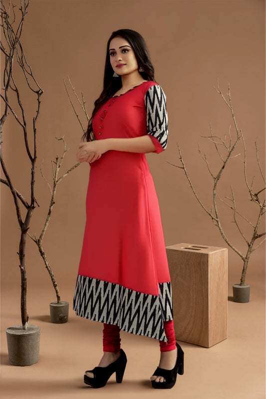 Women Solid Cotton Gown (Red)