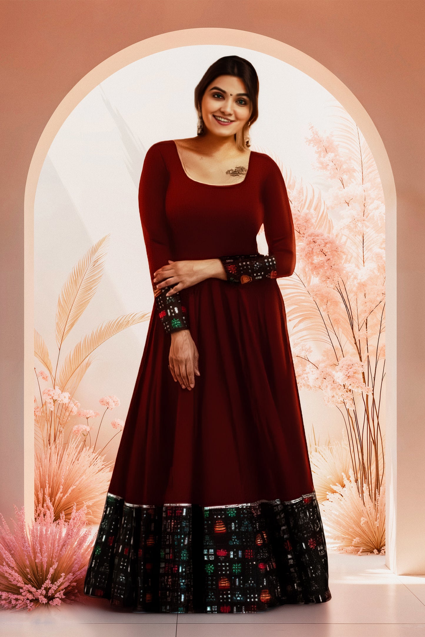 Women's Rayon Solid Pattern Full Sleeve Full Stitched Gown