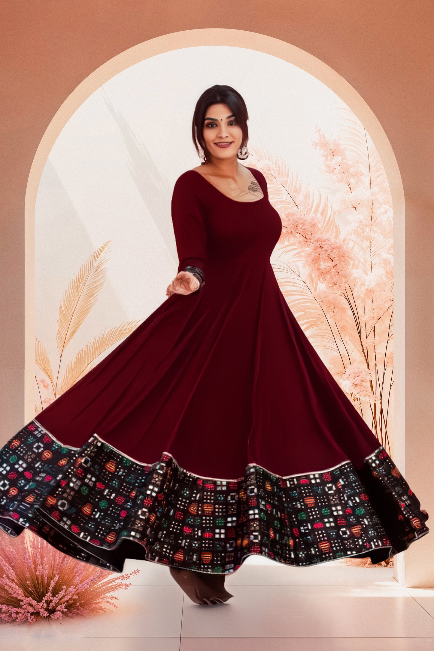 Women's Rayon Solid Pattern Full Sleeve Full Stitched Gown