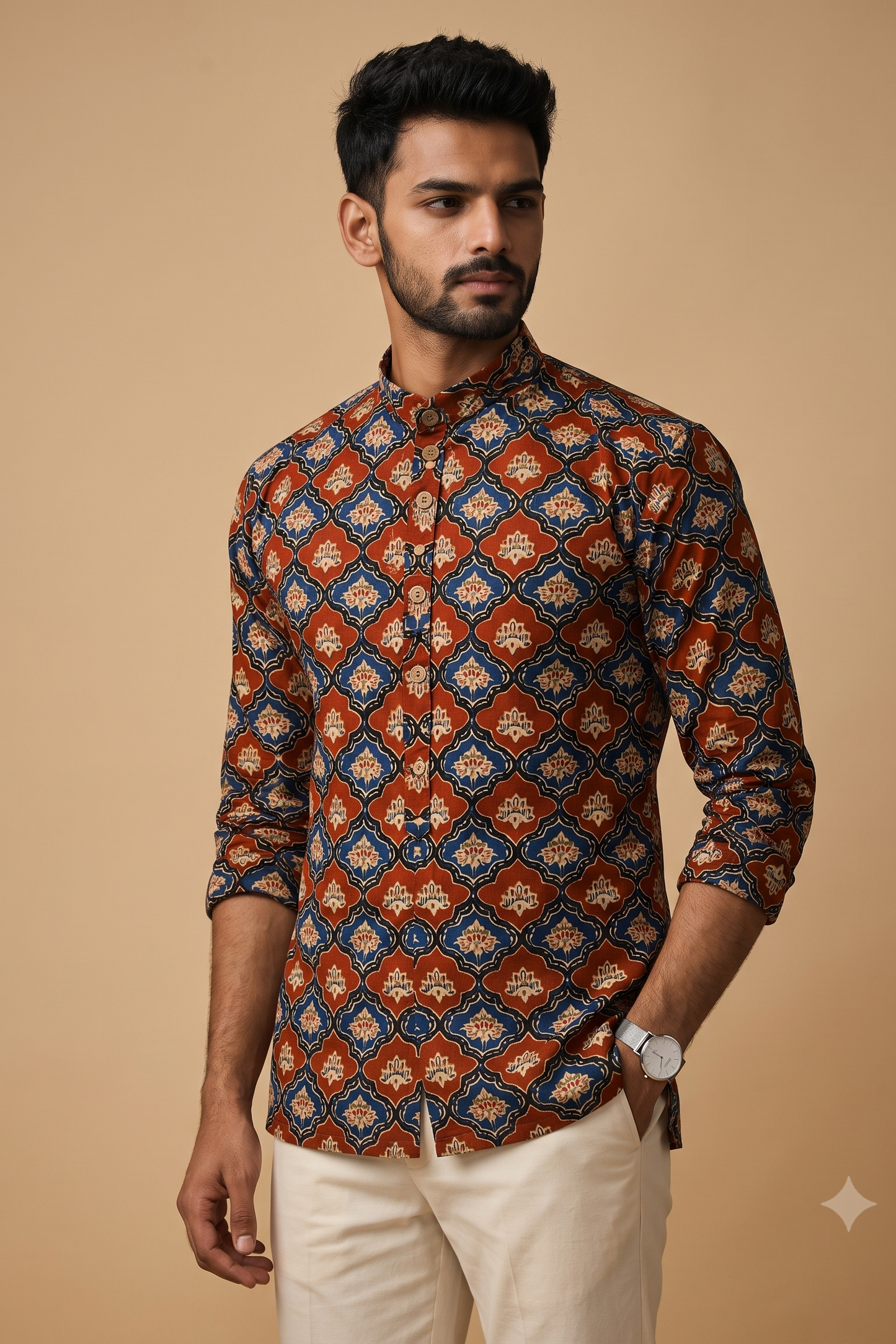 Red Geometric Short Kurta