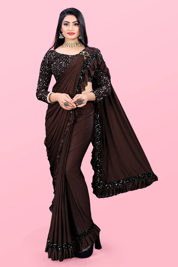 Lycra Blend Solid Saree for Women (Sea Green, 6.3 m)