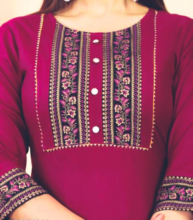 Maroon Embroidered Cotton Straight Kurta for Women