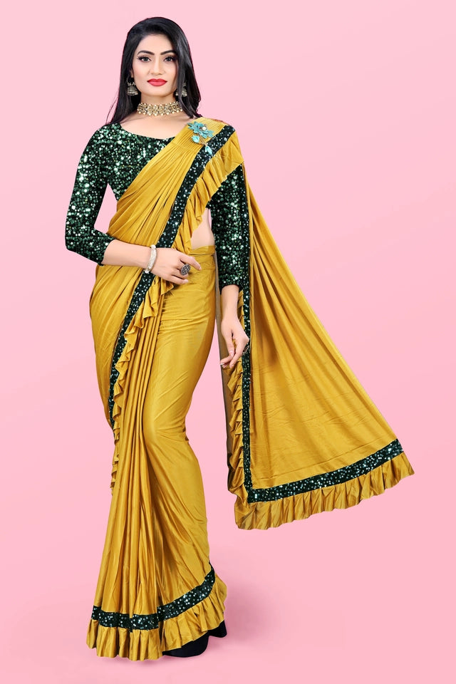 Lycra Blend Solid Saree for Women (Sea Green, 6.3 m)